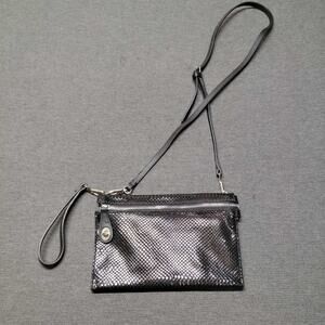 Sondra Roberts Squared Black Snake Embossed Convertible Clutch Shoulder Bag